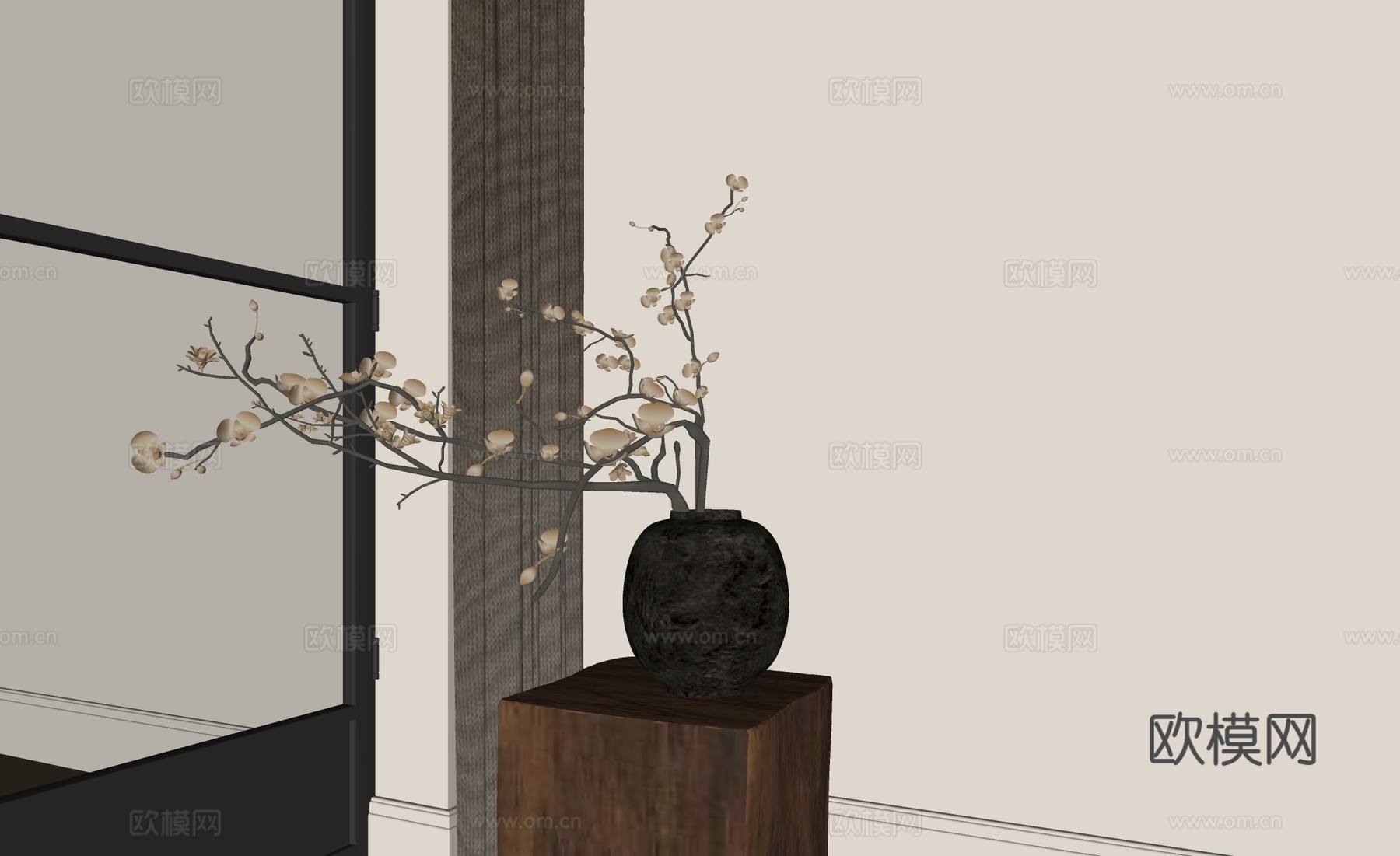 新中式花艺盆栽 绿植盆栽su模型下载（渲染图2）