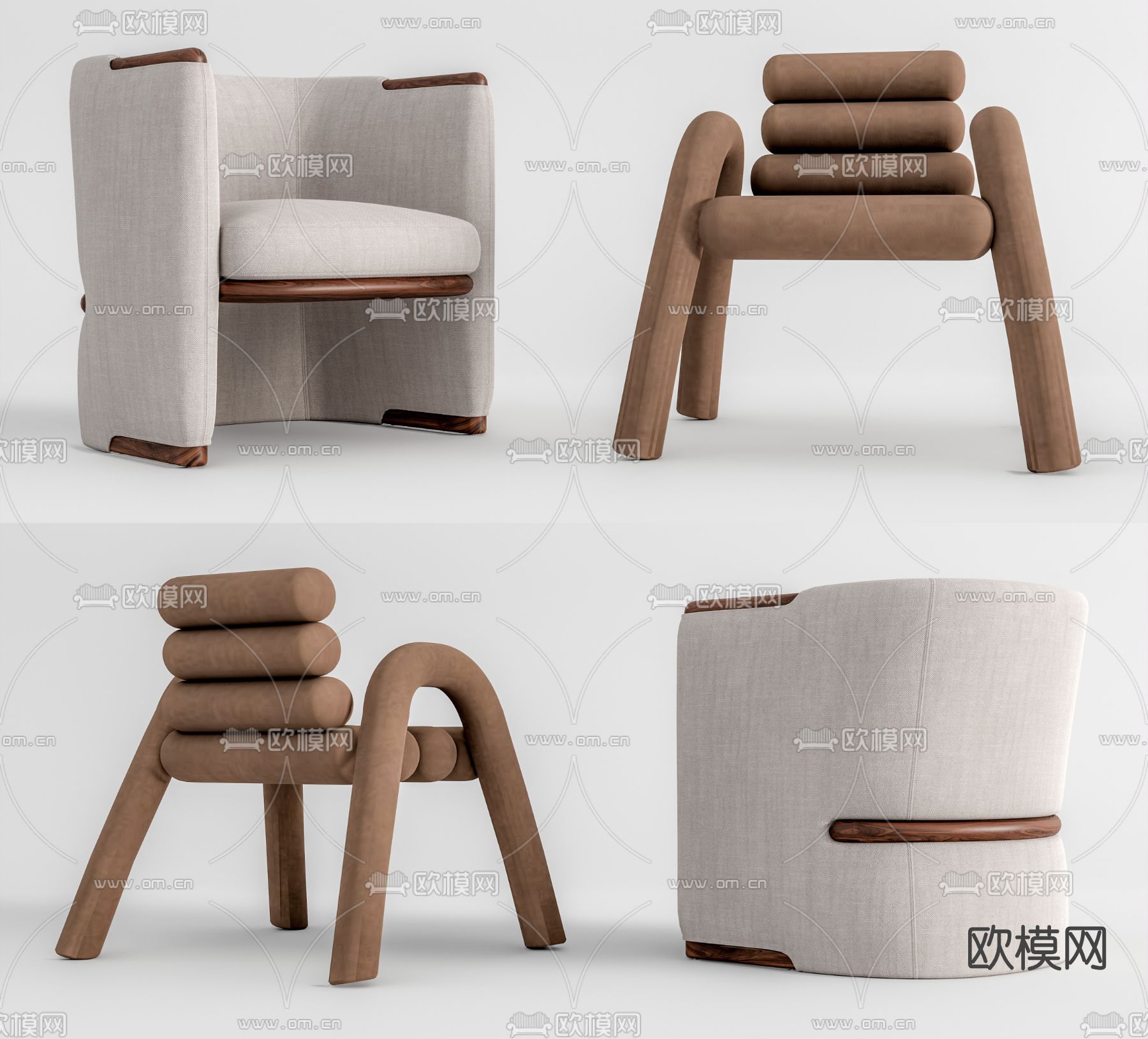 现代布艺单人沙发su模型下载（渲染图1）