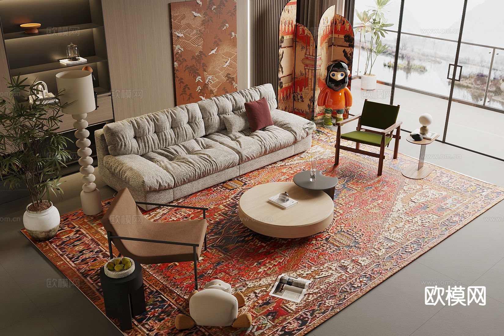 中古风沙发 组合沙发3d模型下载