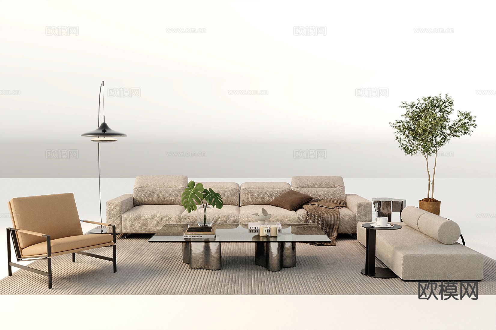 现代组合沙发su模型下载（渲染图3）