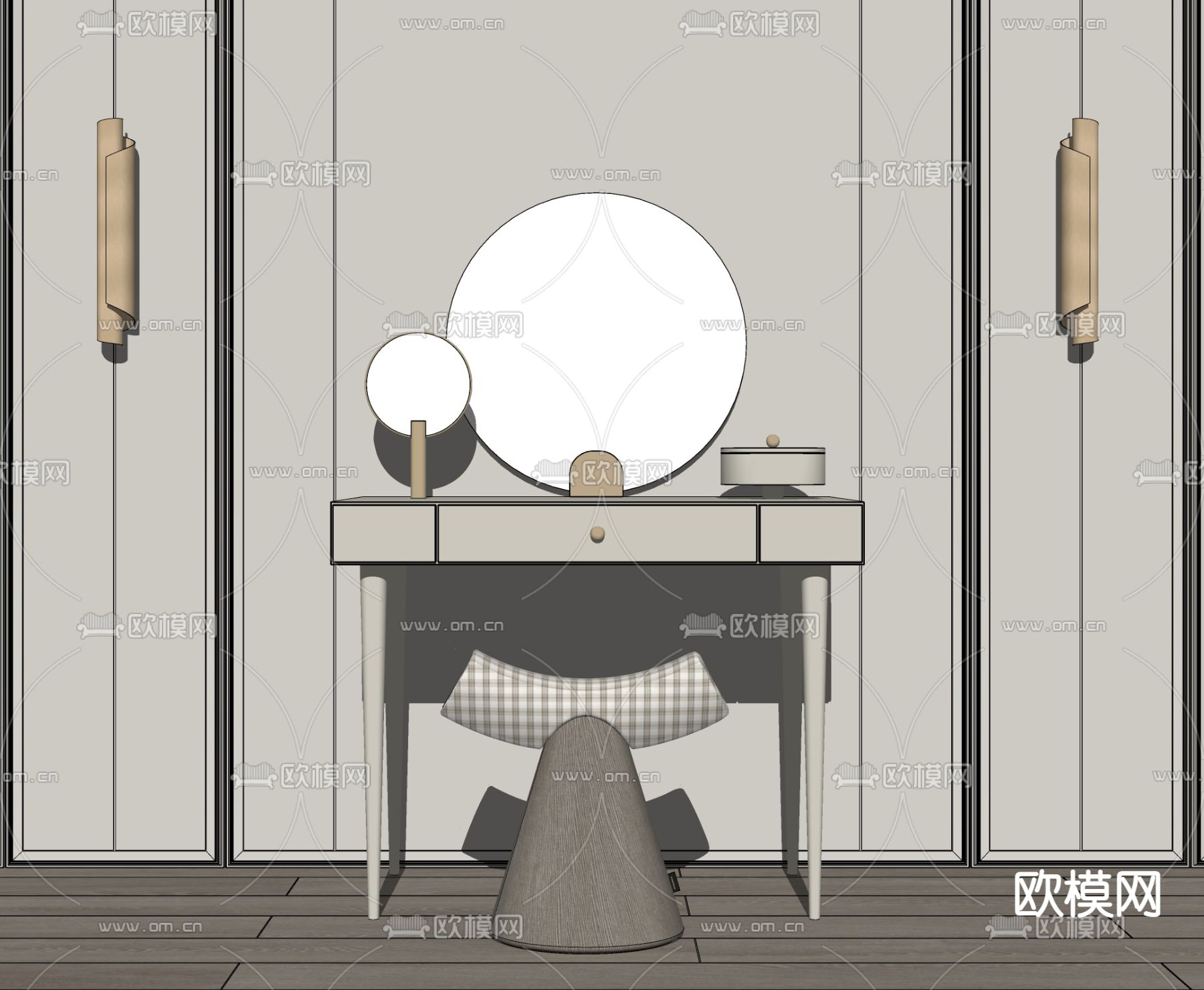 北欧梳妆台su模型下载（渲染图2）