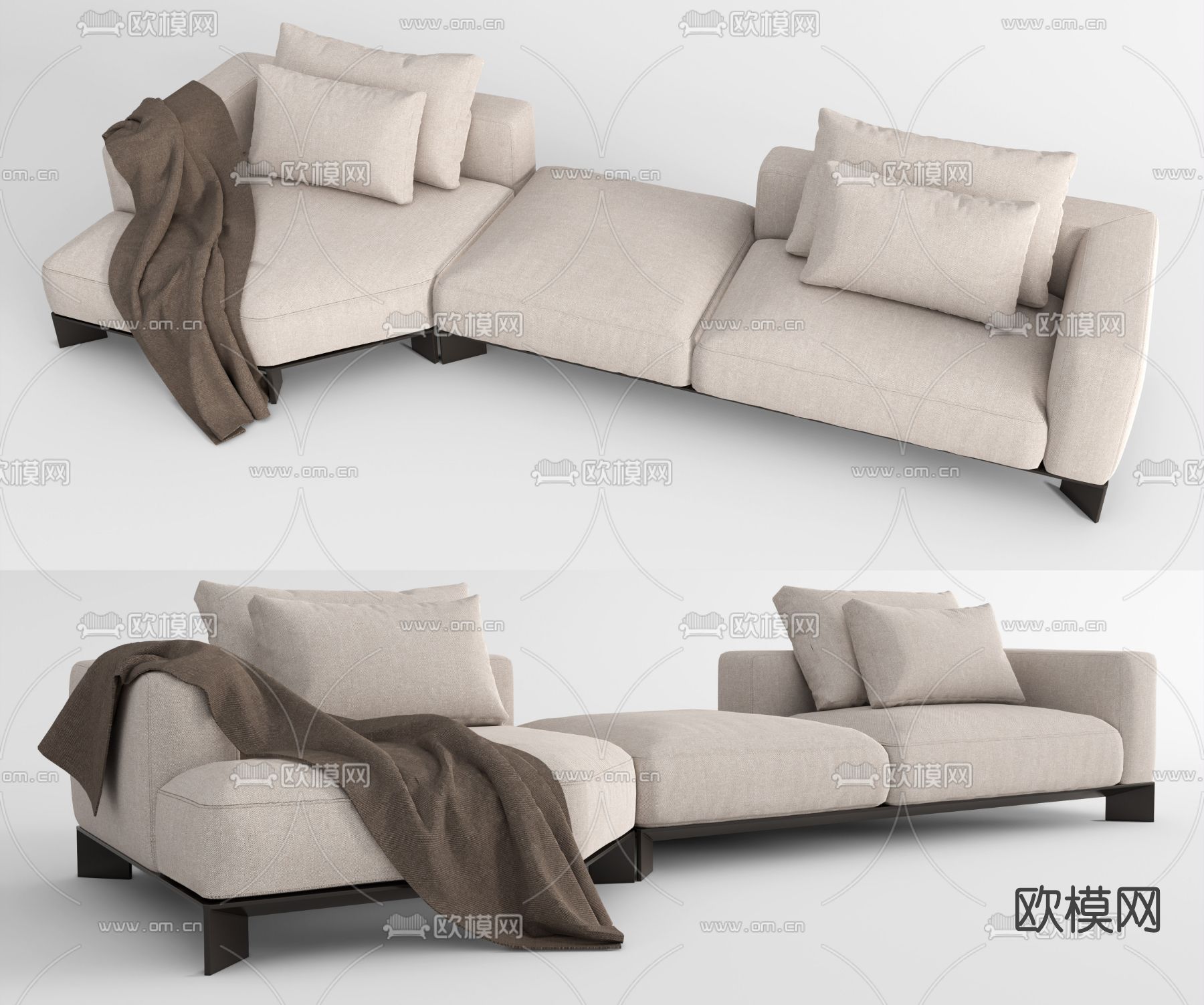 现代布艺多人沙发su模型下载（渲染图1）
