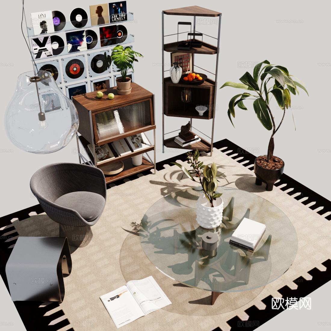 中古风储物柜 杂志柜su模型下载（渲染图2）