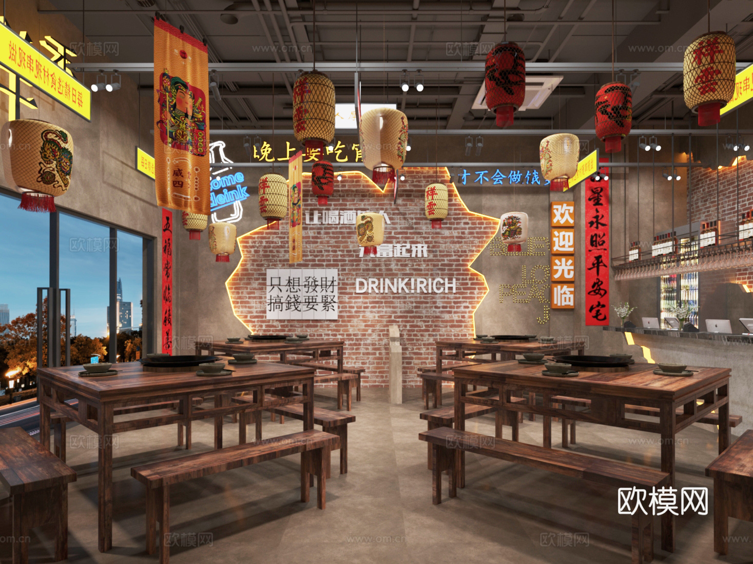 工业风烤肉店3d模型