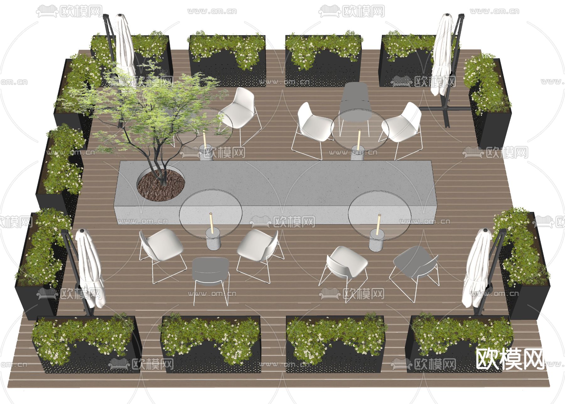 现代商业外摆户外桌椅su模型下载（渲染图2）