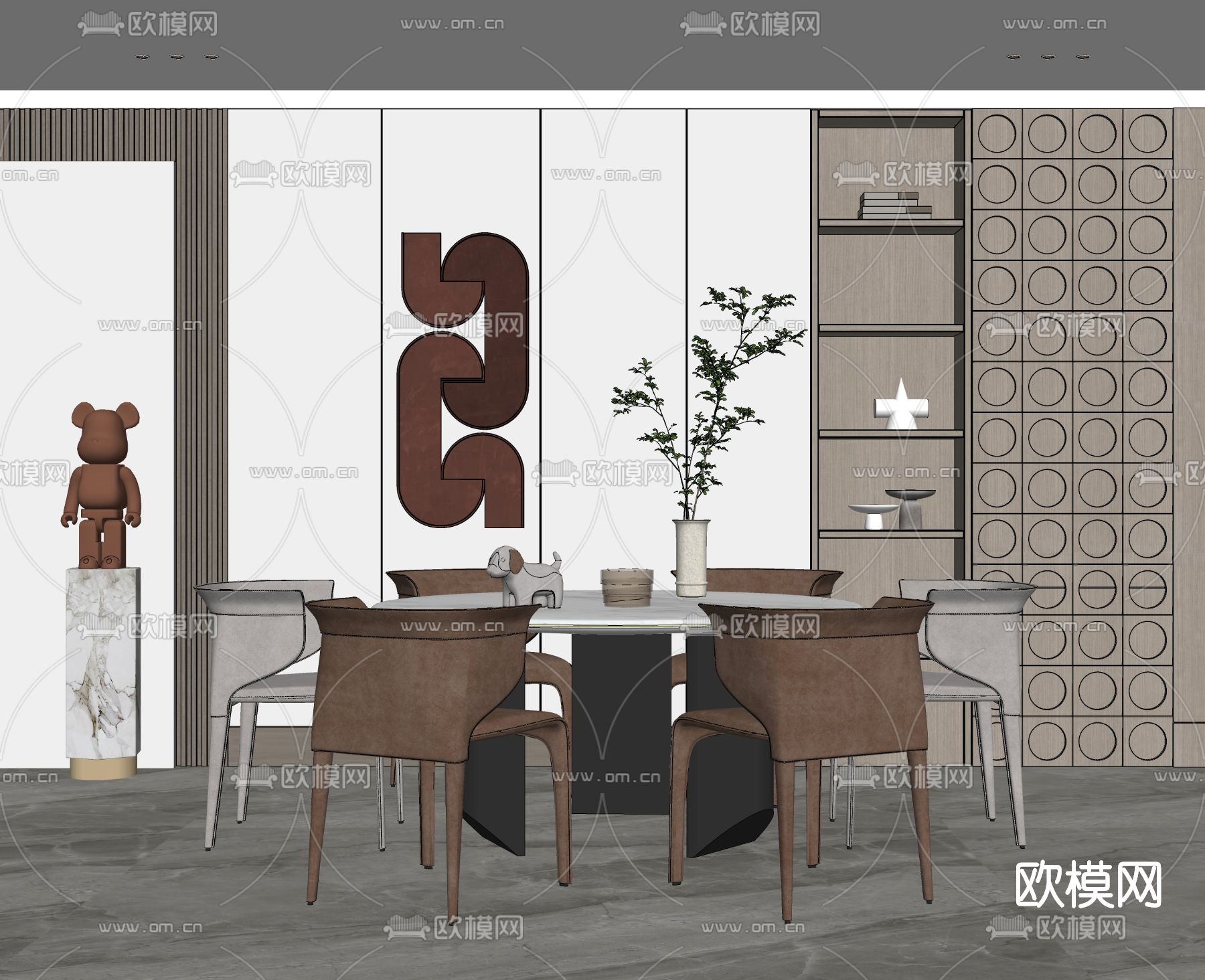 现代大理石餐桌椅su模型