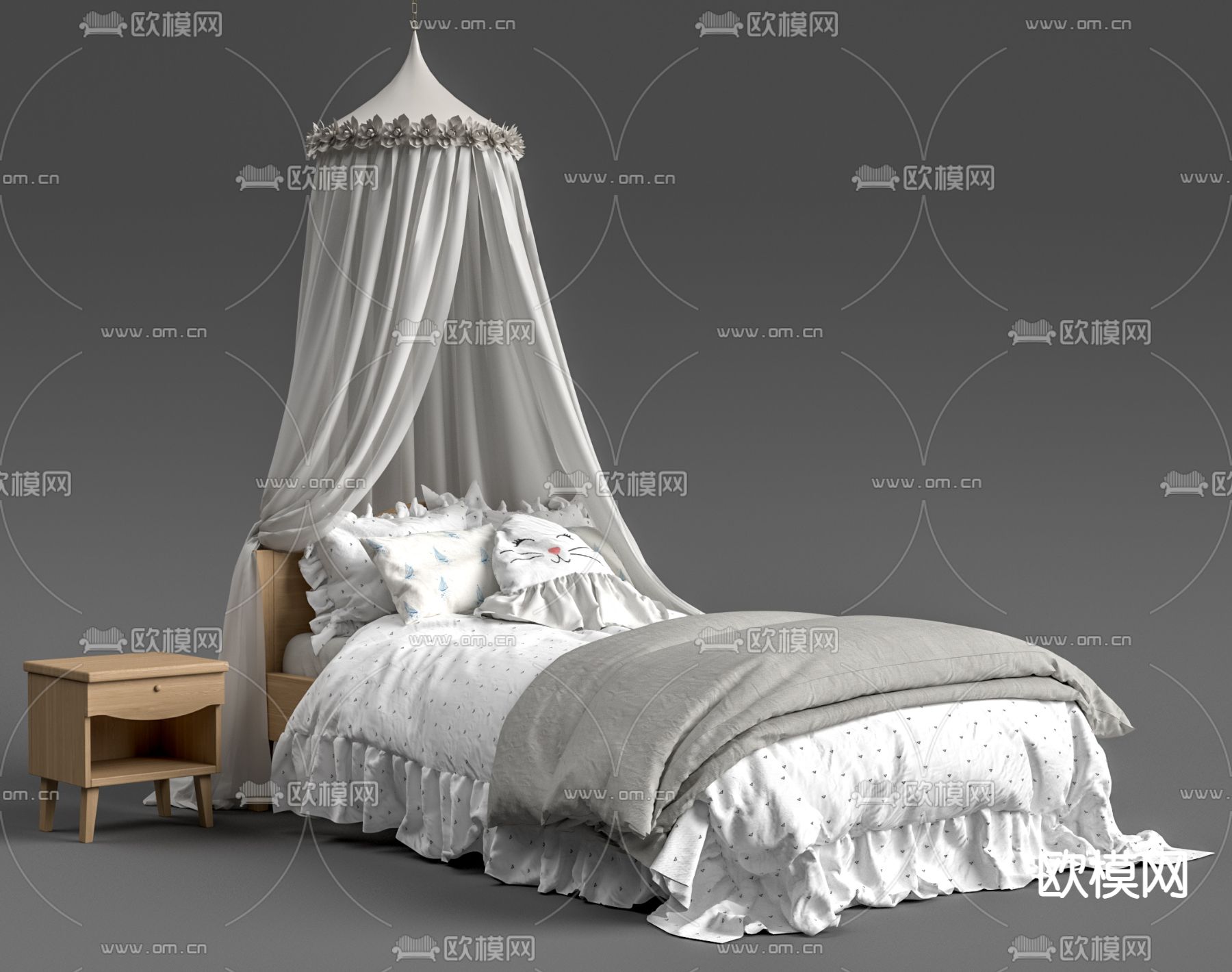现代儿童床 公主床 床幔su模型下载（渲染图1）