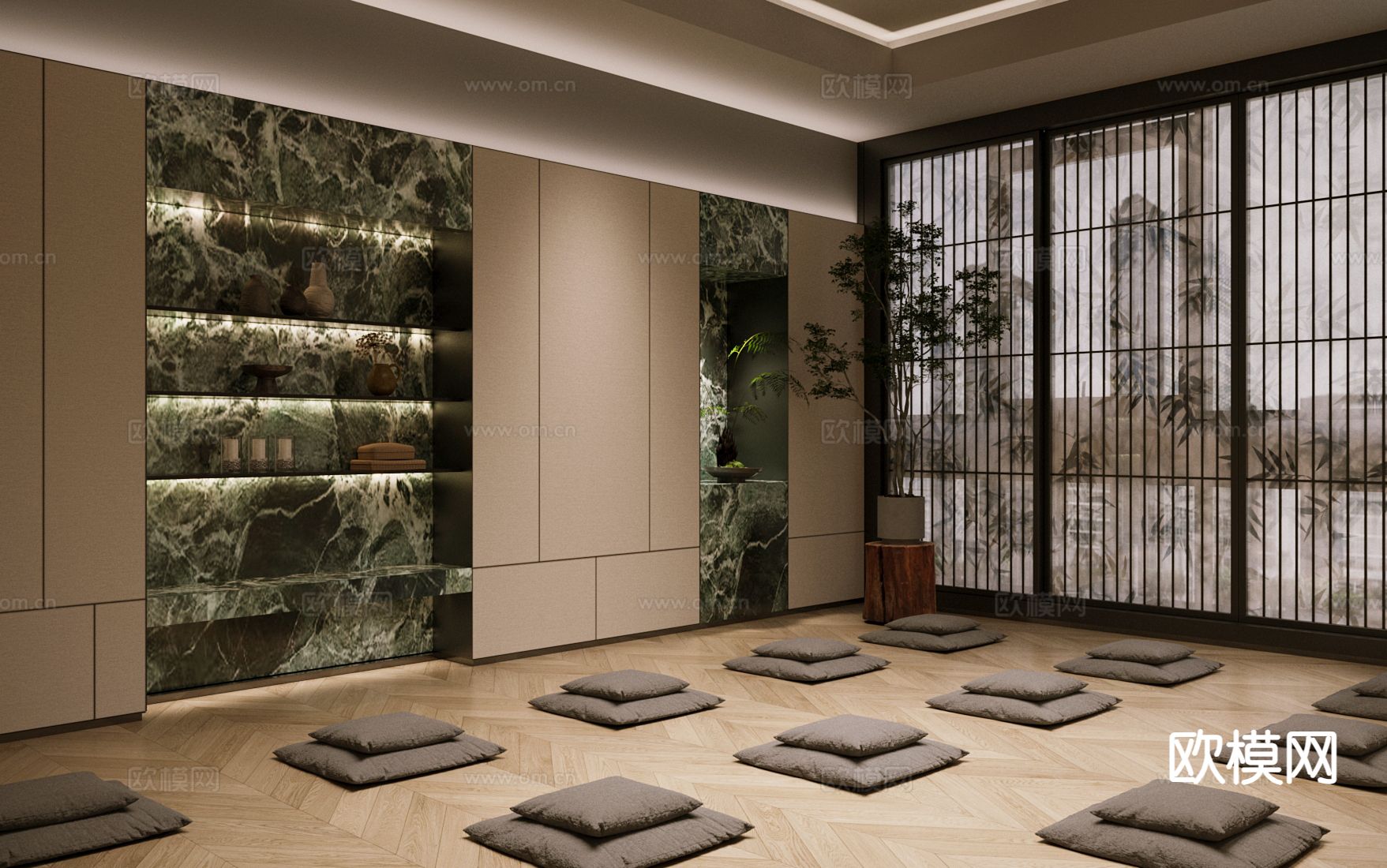 现代禅意休息室 禅修室 瑜伽室3d模型下载（渲染图1）