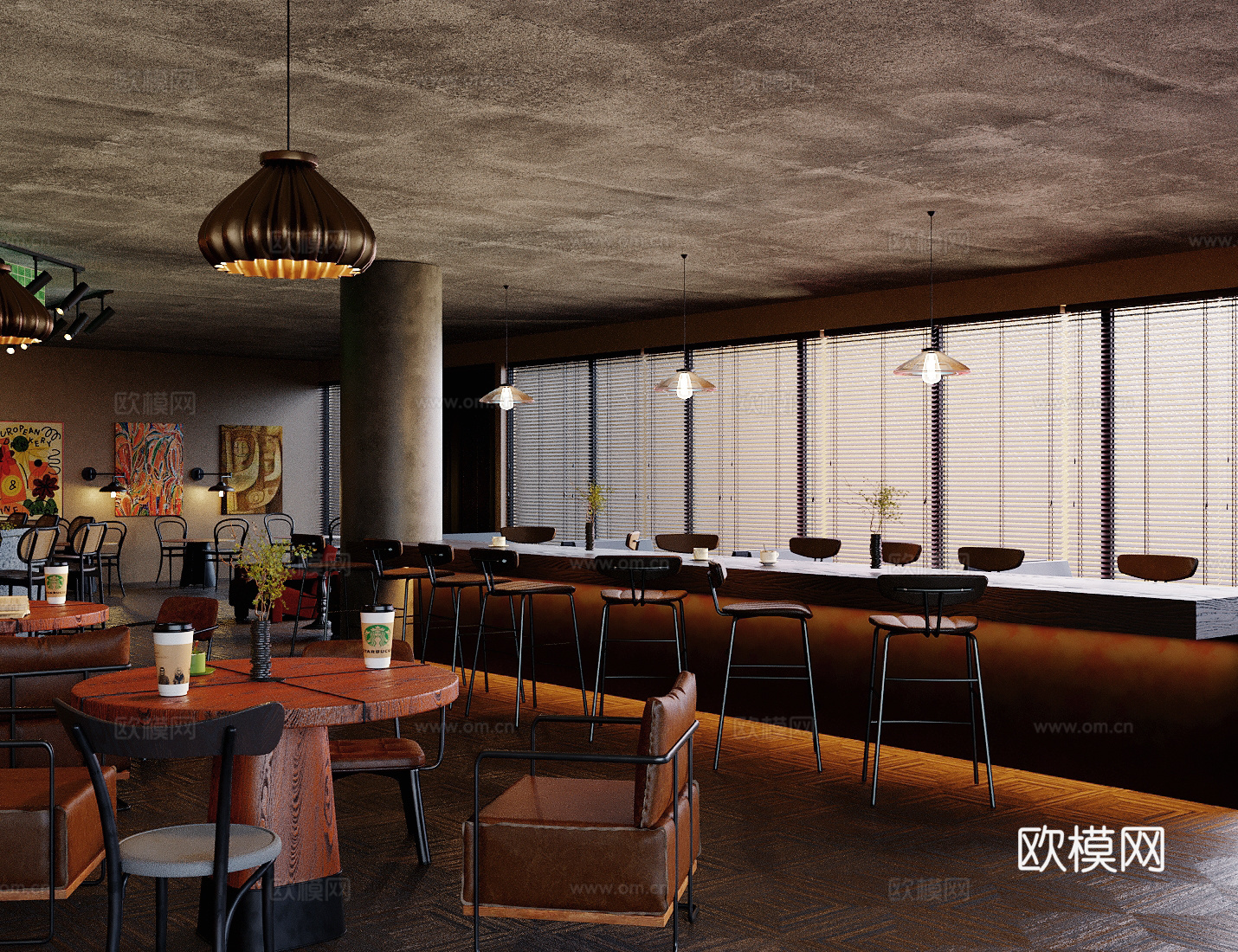 暗黑风复古咖啡厅 西餐厅su模型下载（渲染图2）