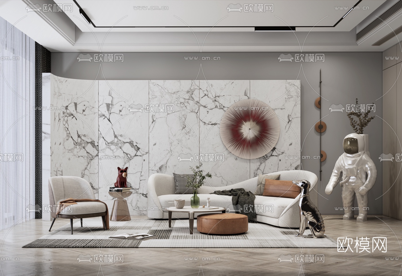 现代布艺沙发组合su模型