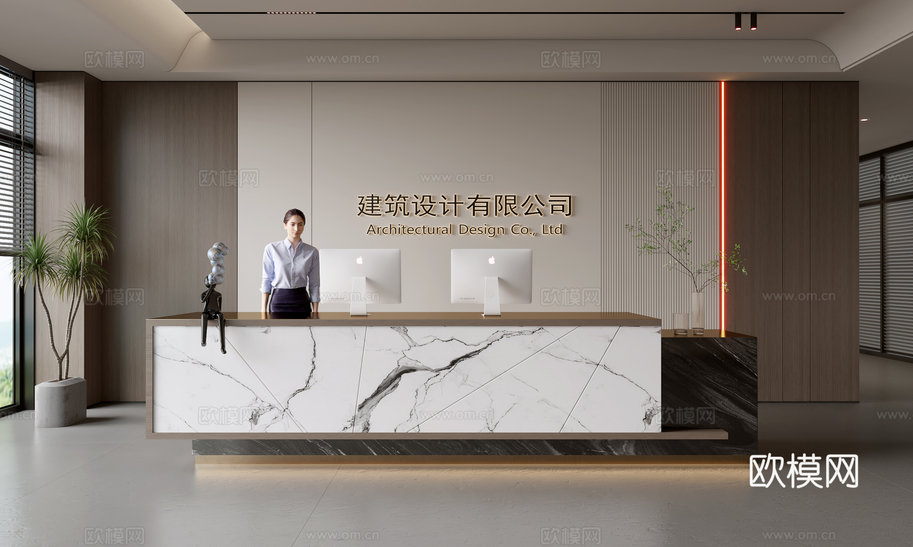 现代公司前台  接待区 吧台  接待台 服务台 公司前台背景su模型
