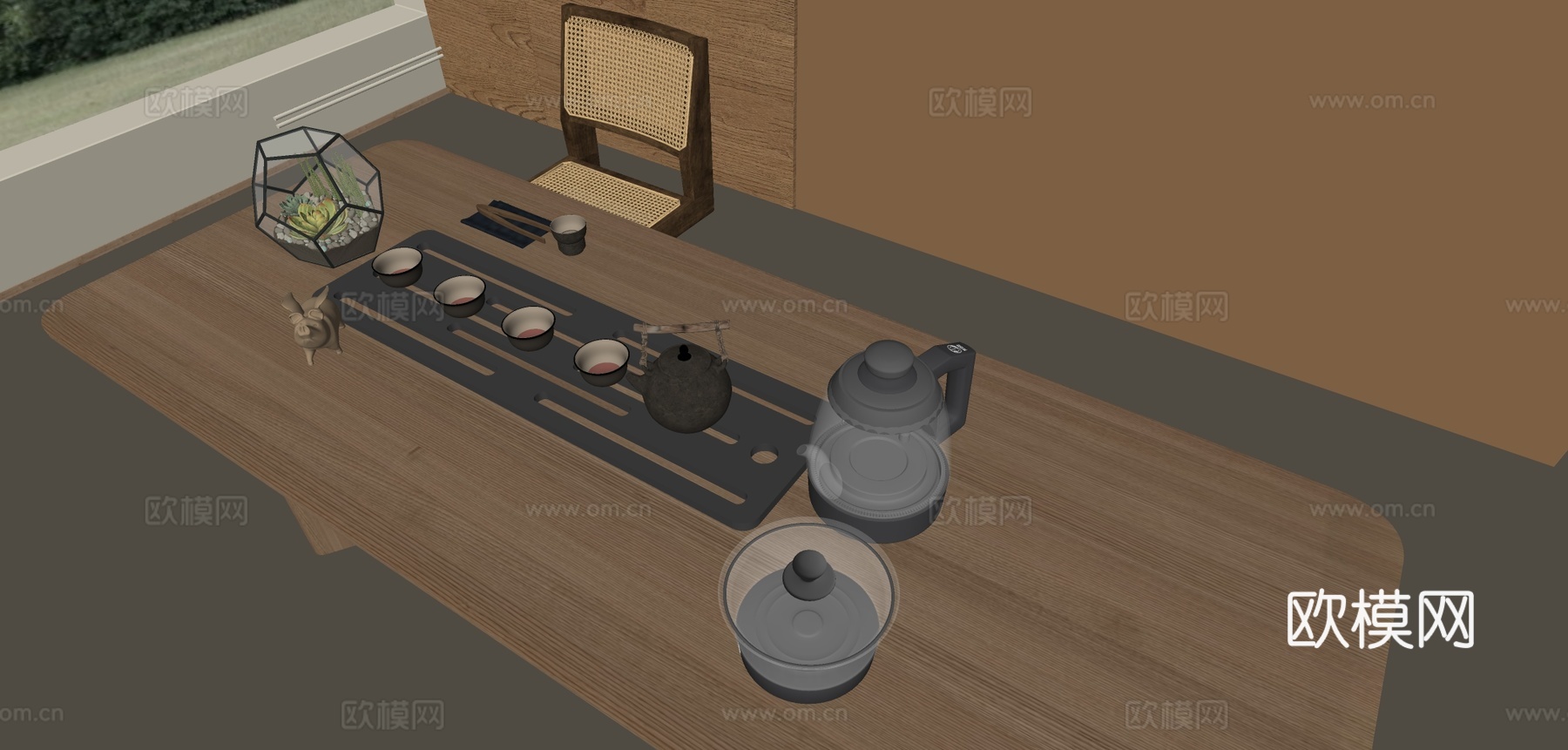 新中式茶具 茶壶 烧水壶 公道杯su模型下载（渲染图1）