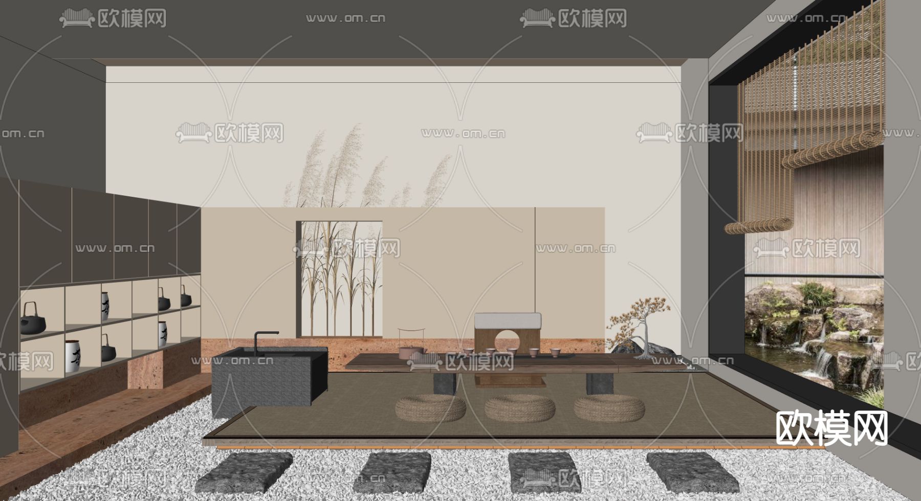 日式榻榻米茶室su模型下载（渲染图2）