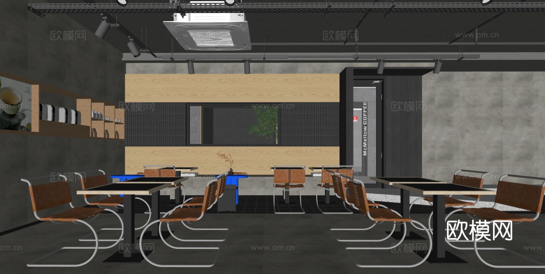 现代奶茶店 就餐区 奶茶店卡座su模型下载（渲染图1）