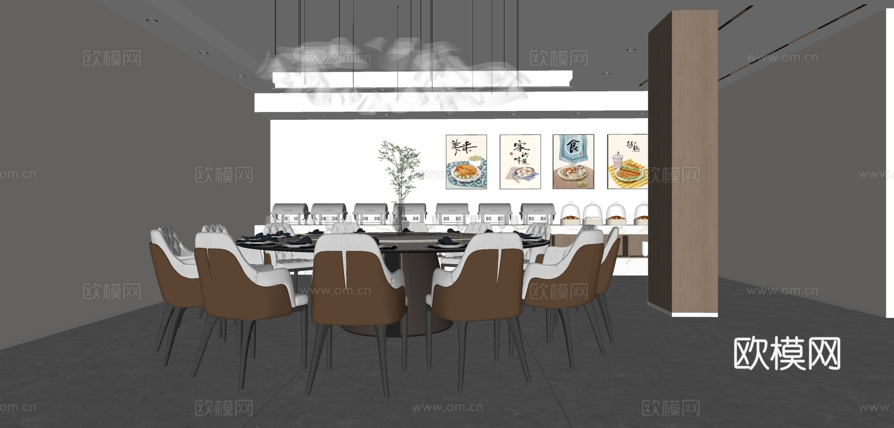 新中式餐厅包厢su模型下载（渲染图1）