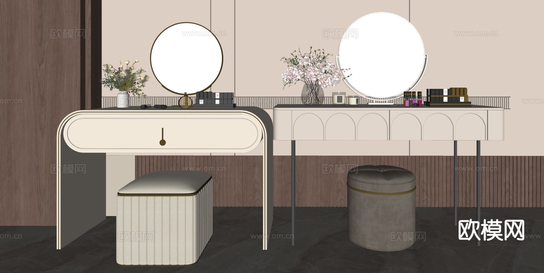 轻奢梳妆台 化妆桌su模型下载（渲染图1）