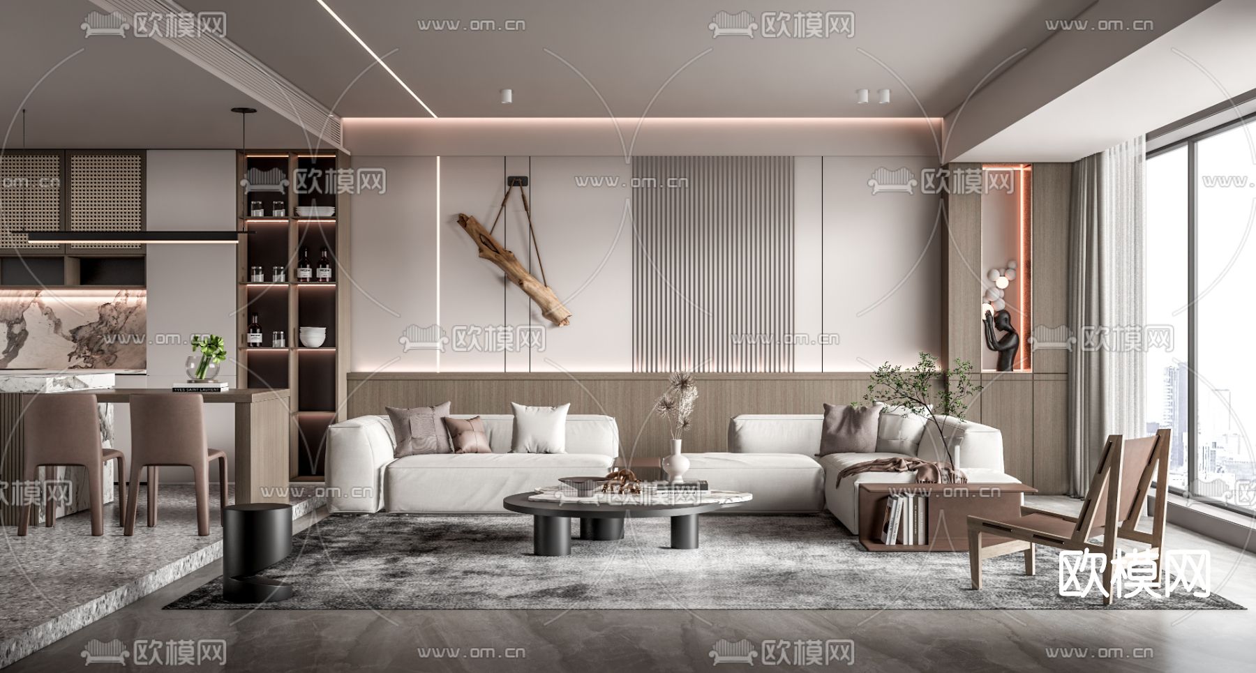 现代布艺沙发组合su模型