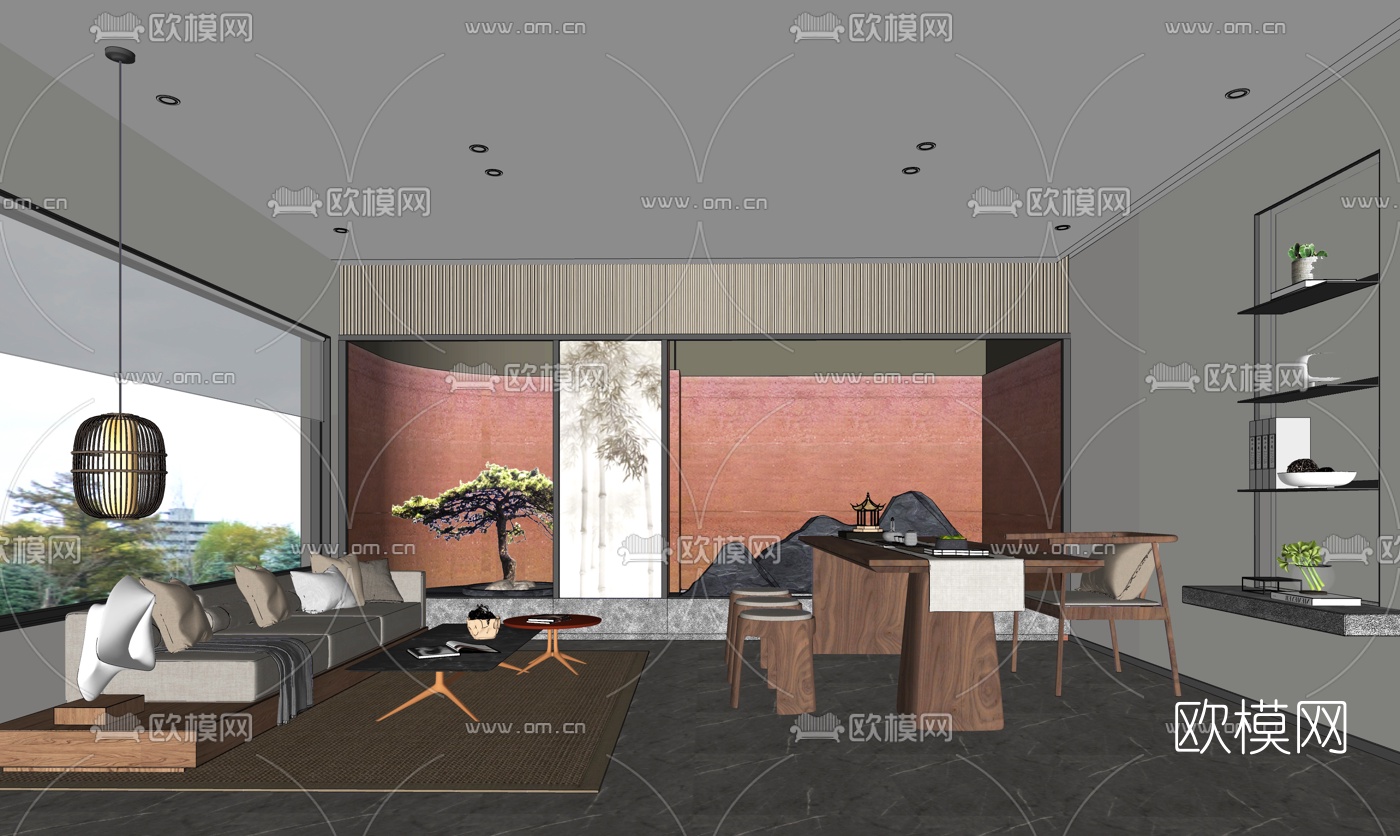 新中式茶室su模型