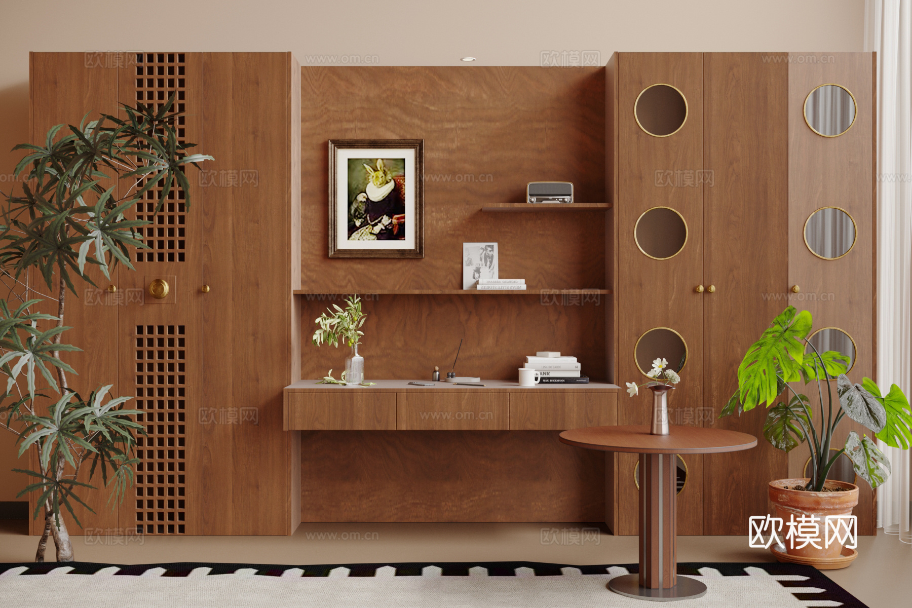 中古风装饰柜 置物架su模型