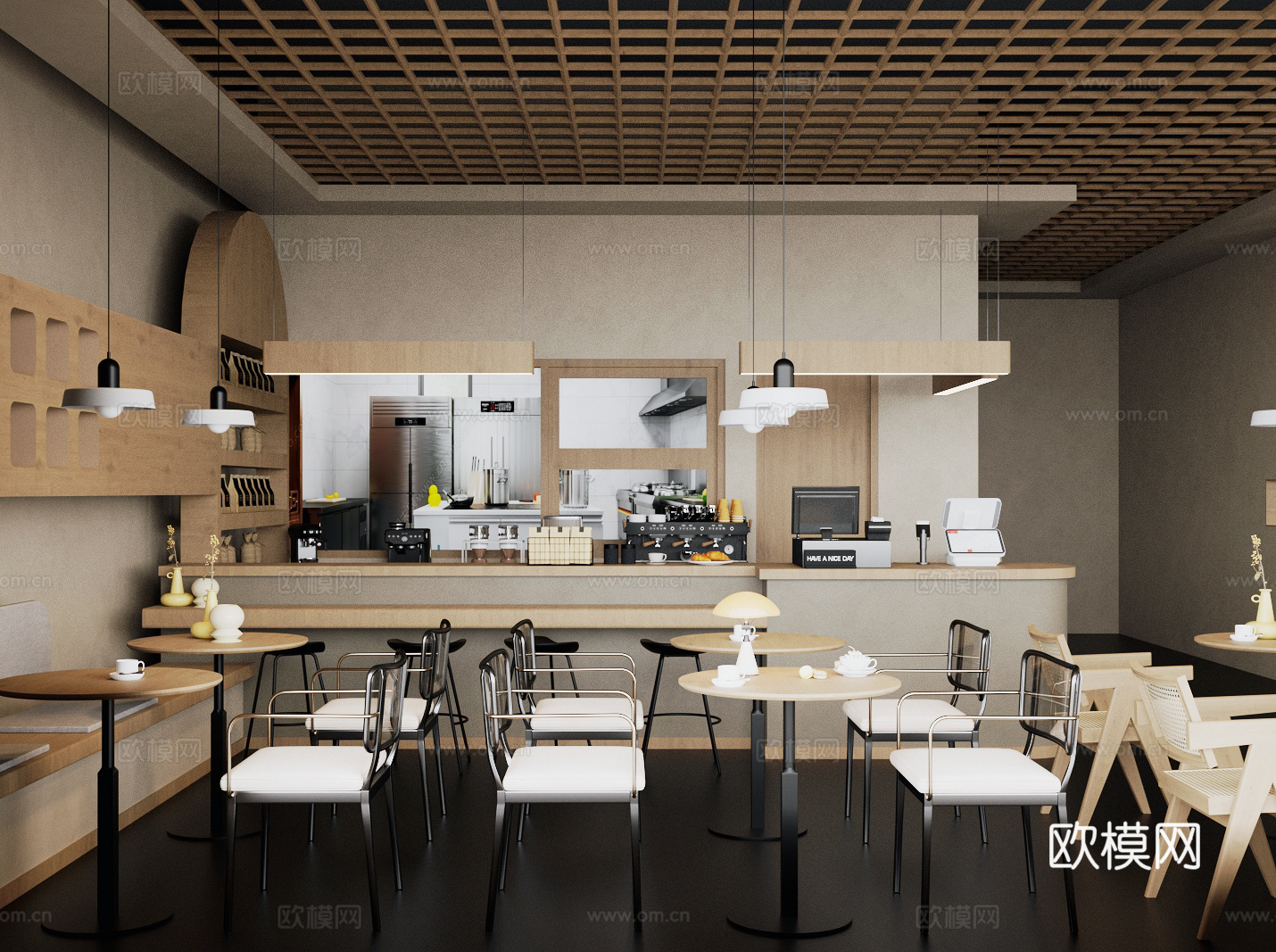原木风奶茶店 咖啡厅su模型下载（渲染图2）