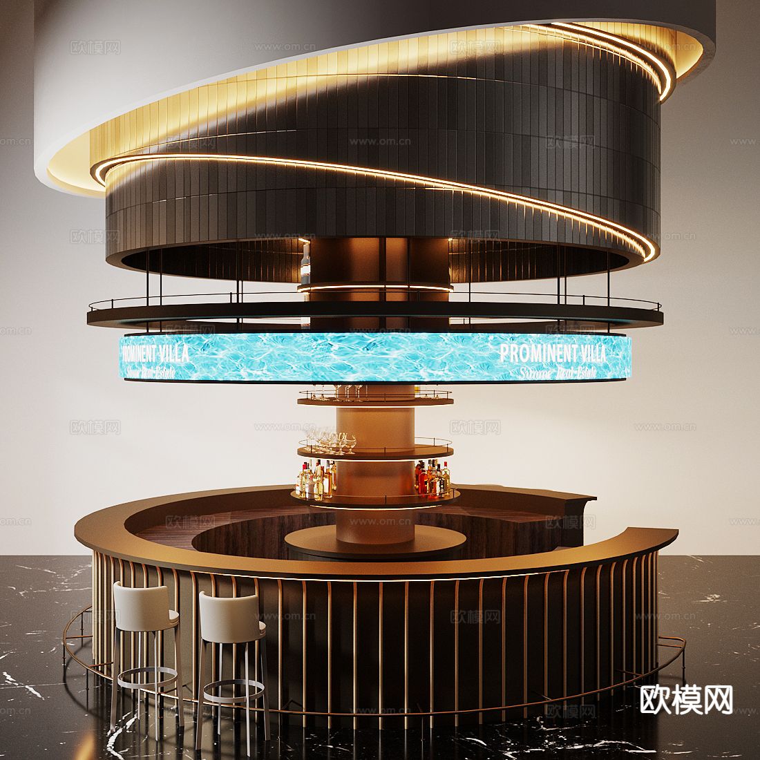 轻奢吧台 水吧台 圆吧台3d模型下载