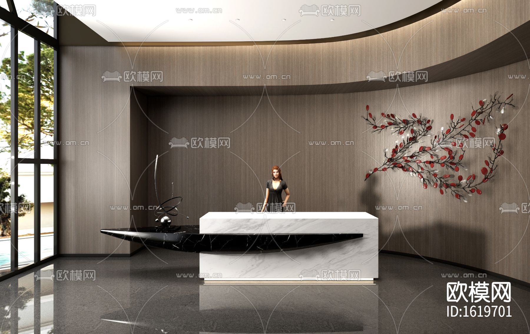 现代大堂前台su模型下载（渲染图1）