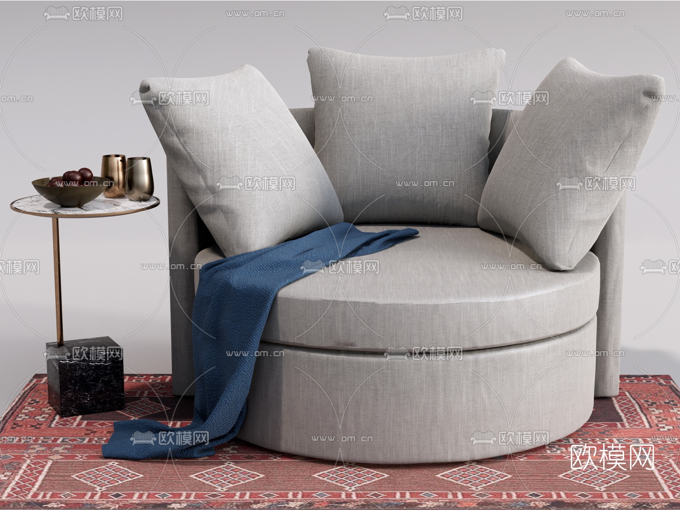 现代布艺休闲沙发su模型下载（渲染图1）