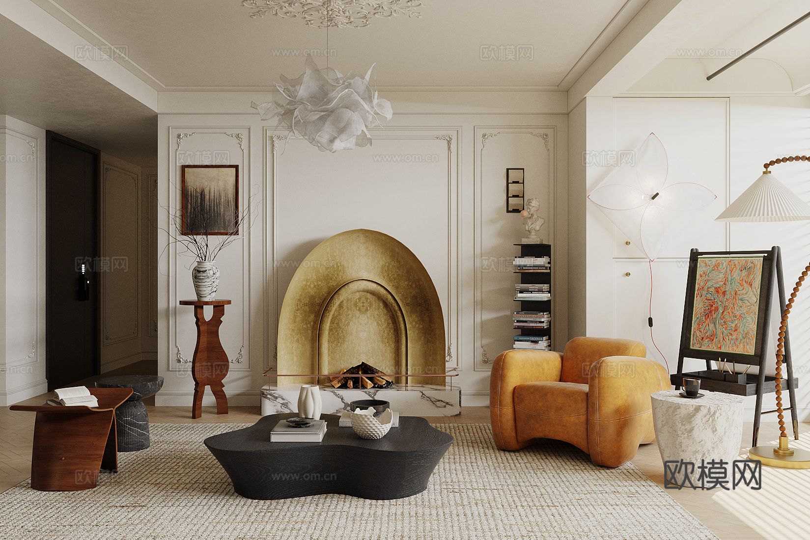 法式客厅su模型下载（渲染图2）