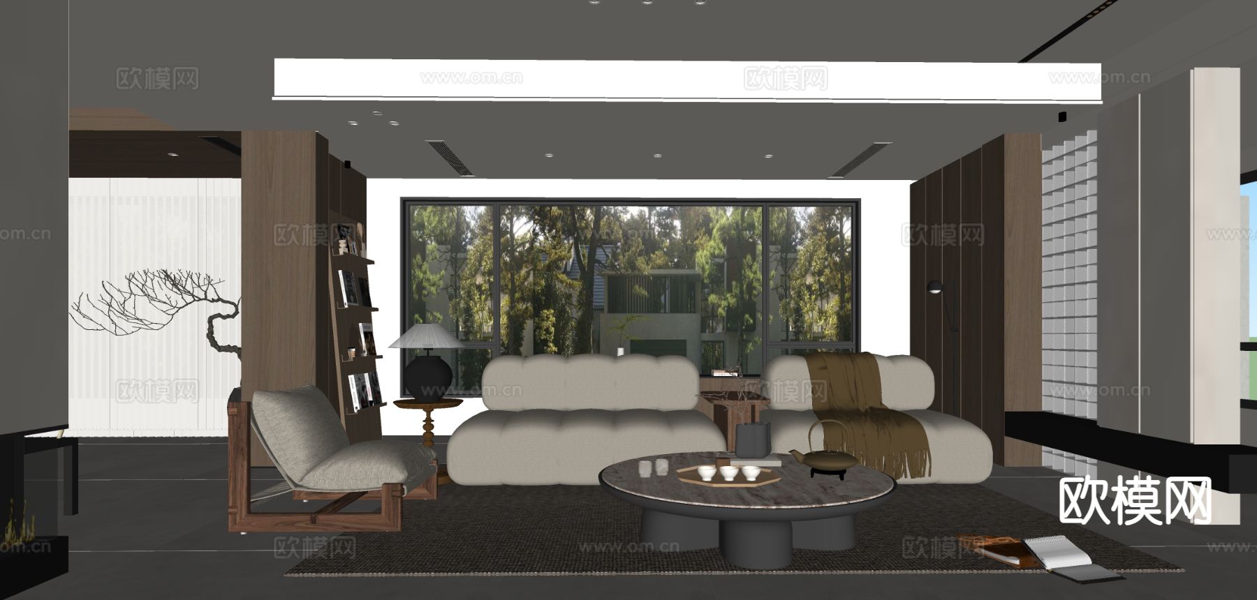 中古风客餐厅su模型下载（渲染图1）