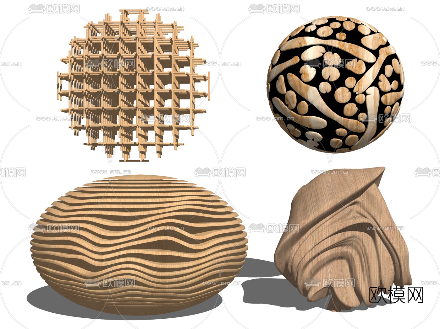 现代木质雕塑su模型