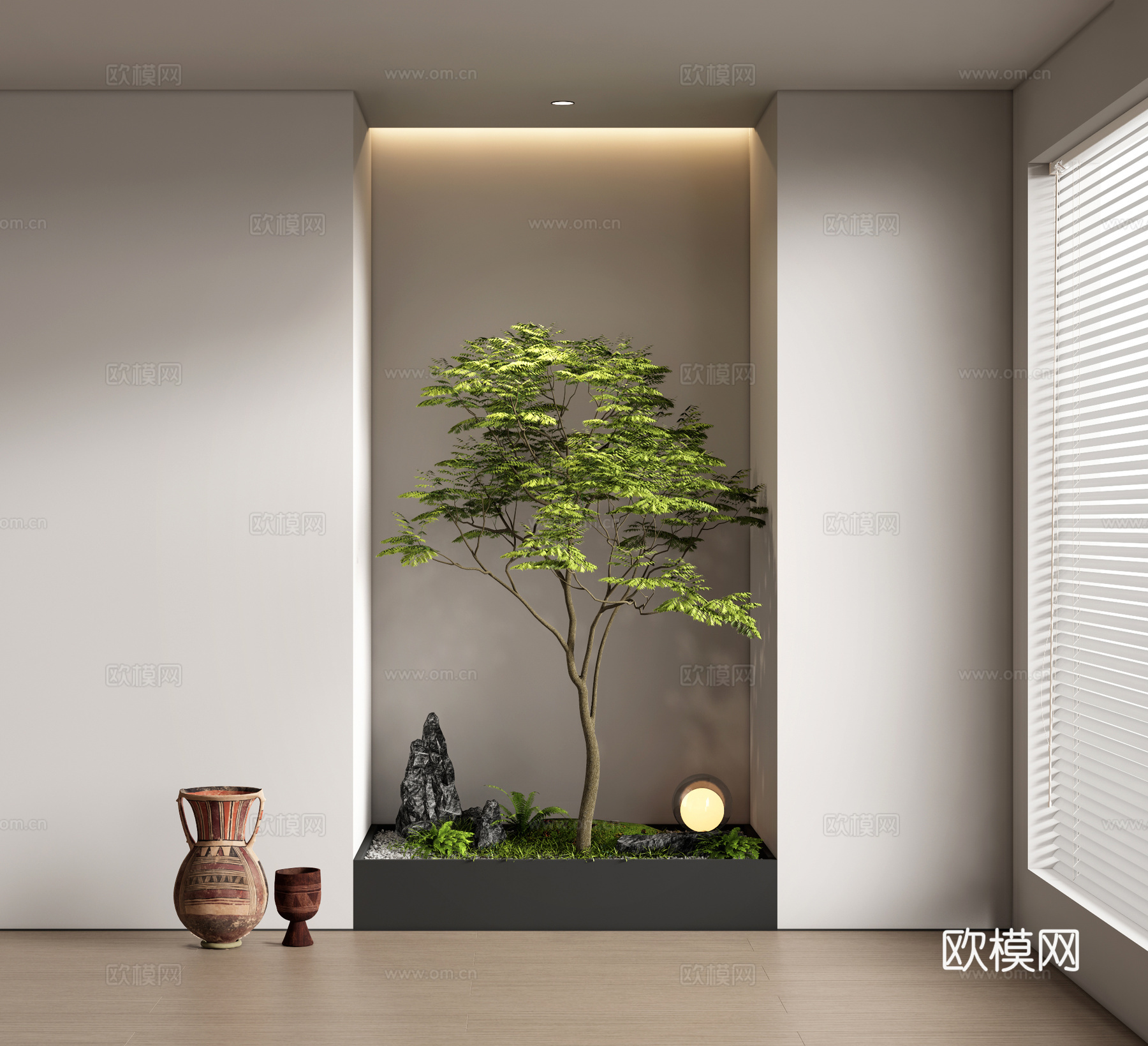 现代室内景观 景观造景 景观树 庭院小品 植物堆3d模型