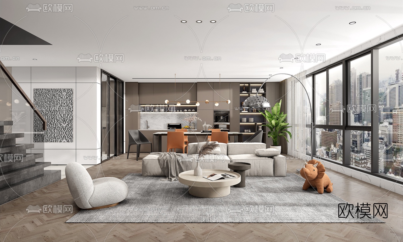 现代客餐厅su模型