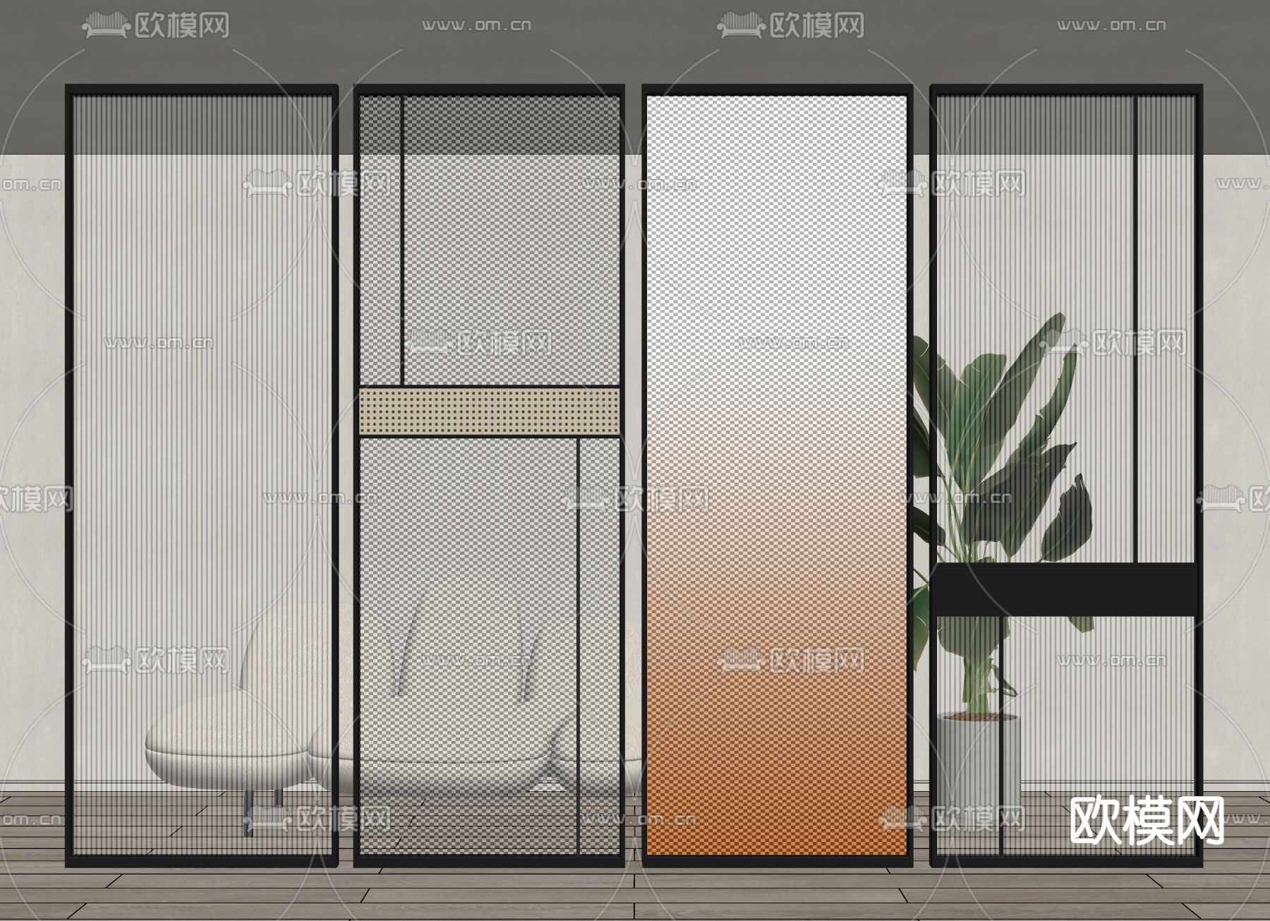 现代玻璃屏风su模型下载（渲染图2）