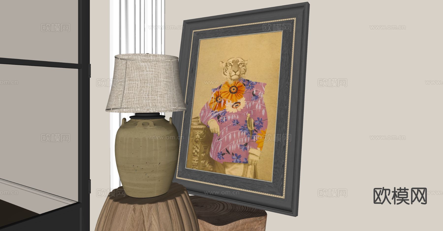 中古风台灯su模型下载（渲染图1）