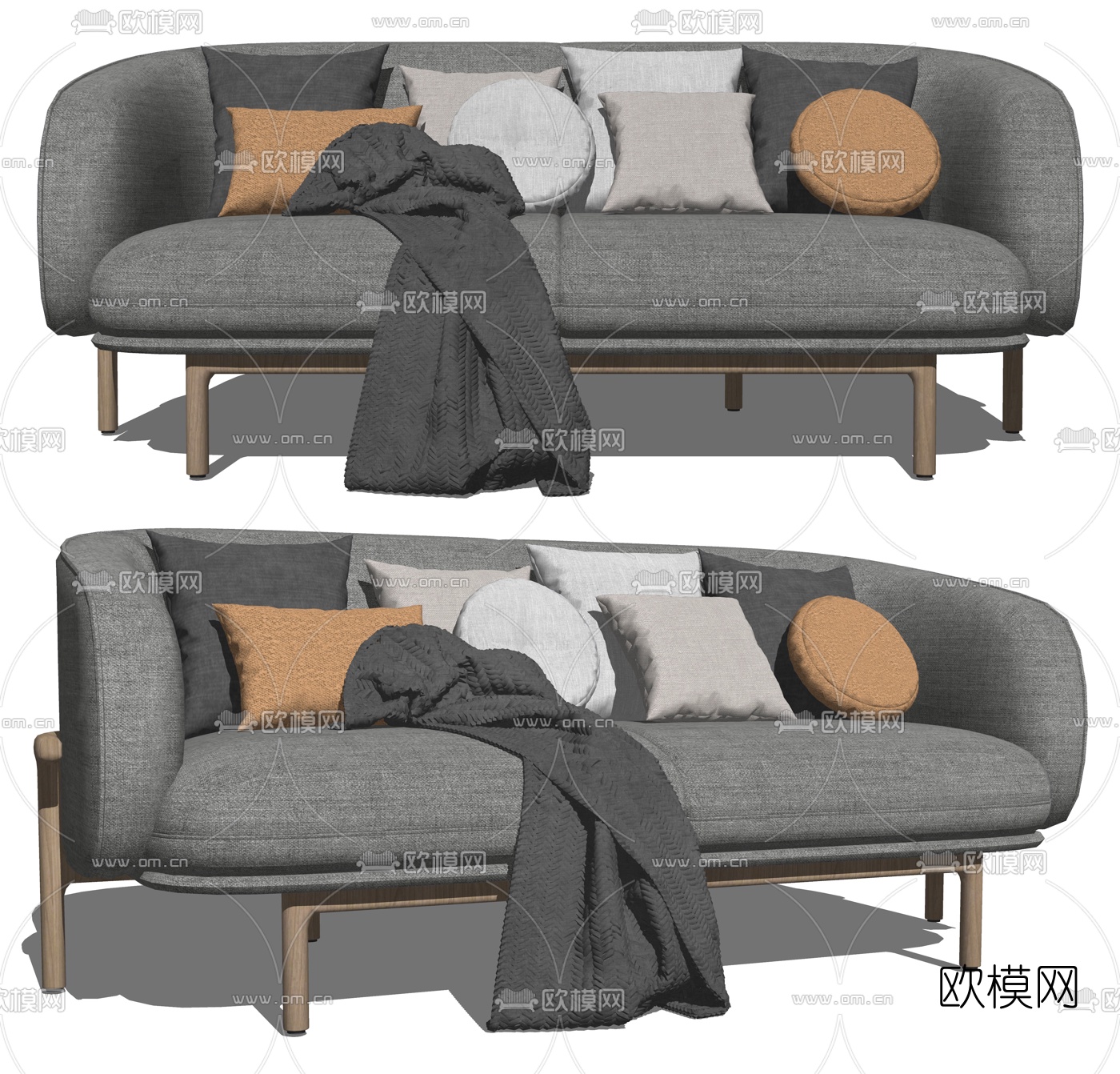 北欧布艺双人沙发su模型