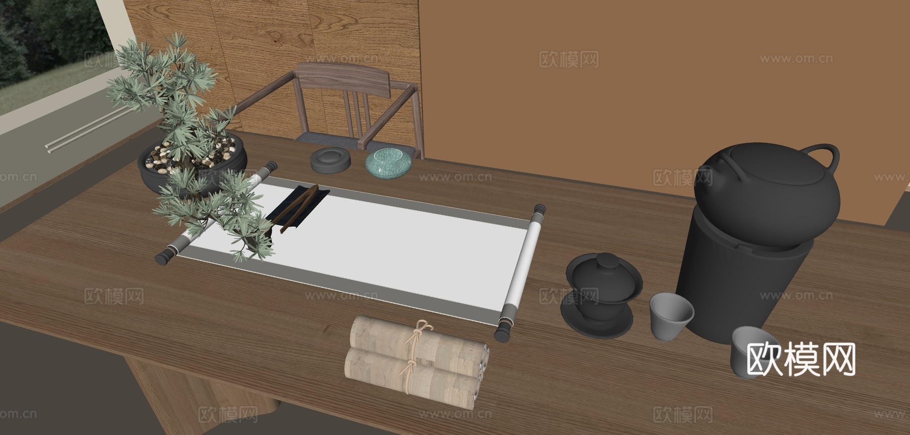 新中式茶具 茶壶 烧水壶 公道杯su模型下载（渲染图1）