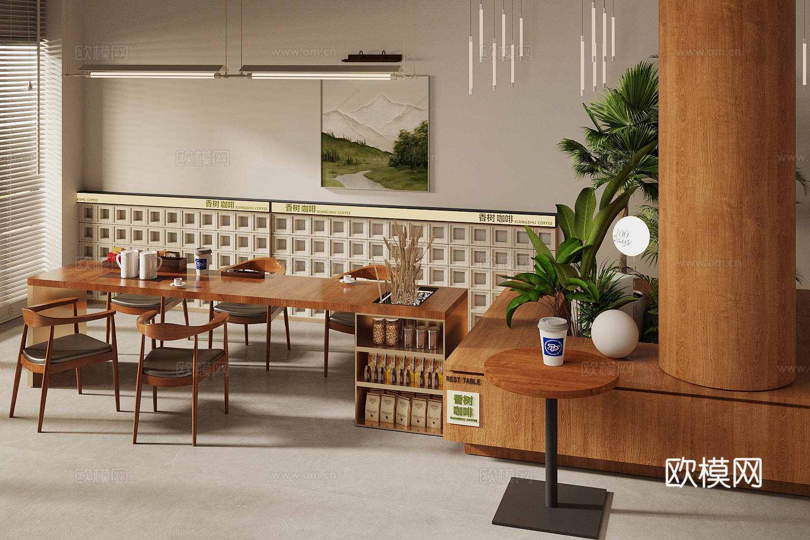 原木风咖啡厅su模型下载（渲染图2）