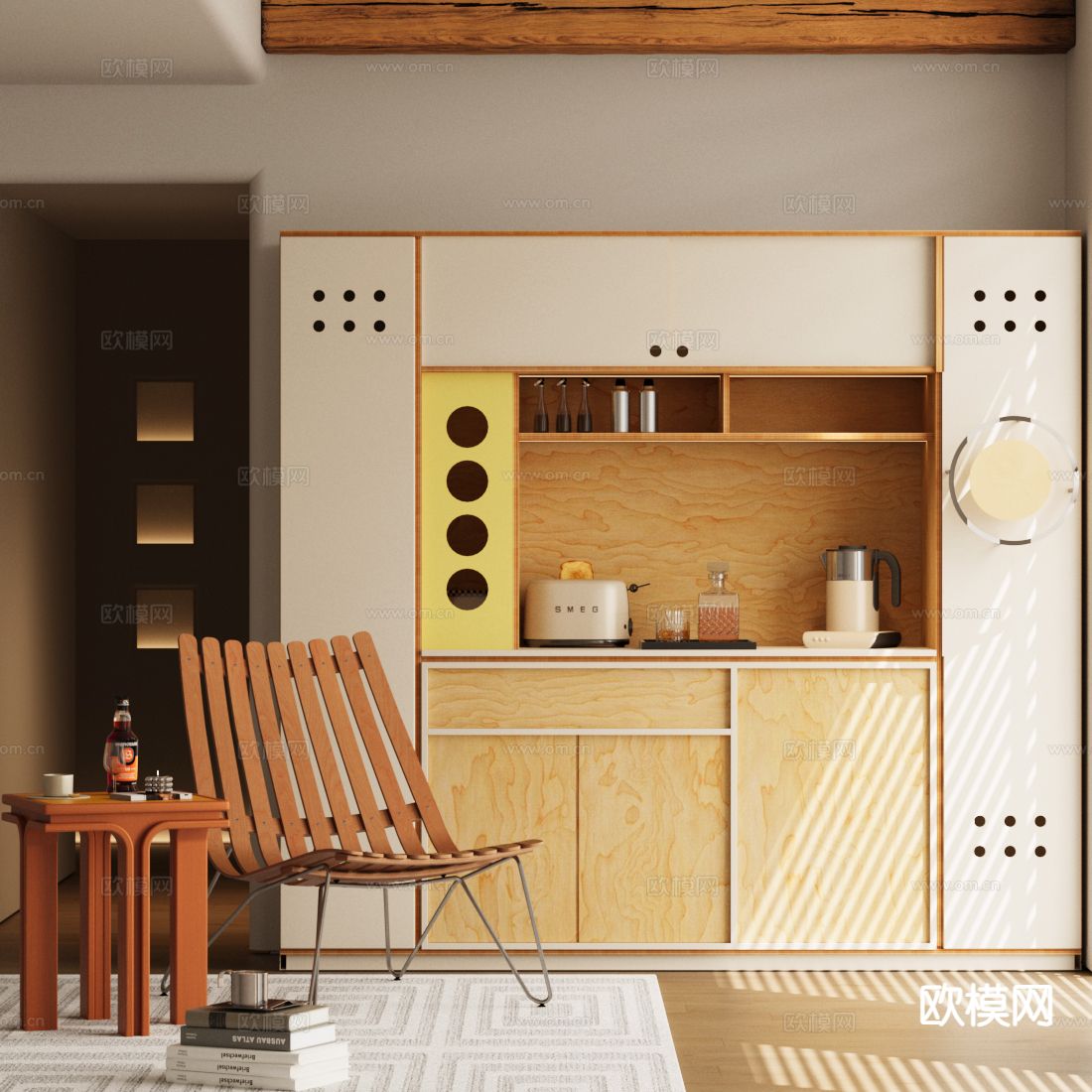 侘寂餐边柜 装饰柜su模型下载（渲染图2）