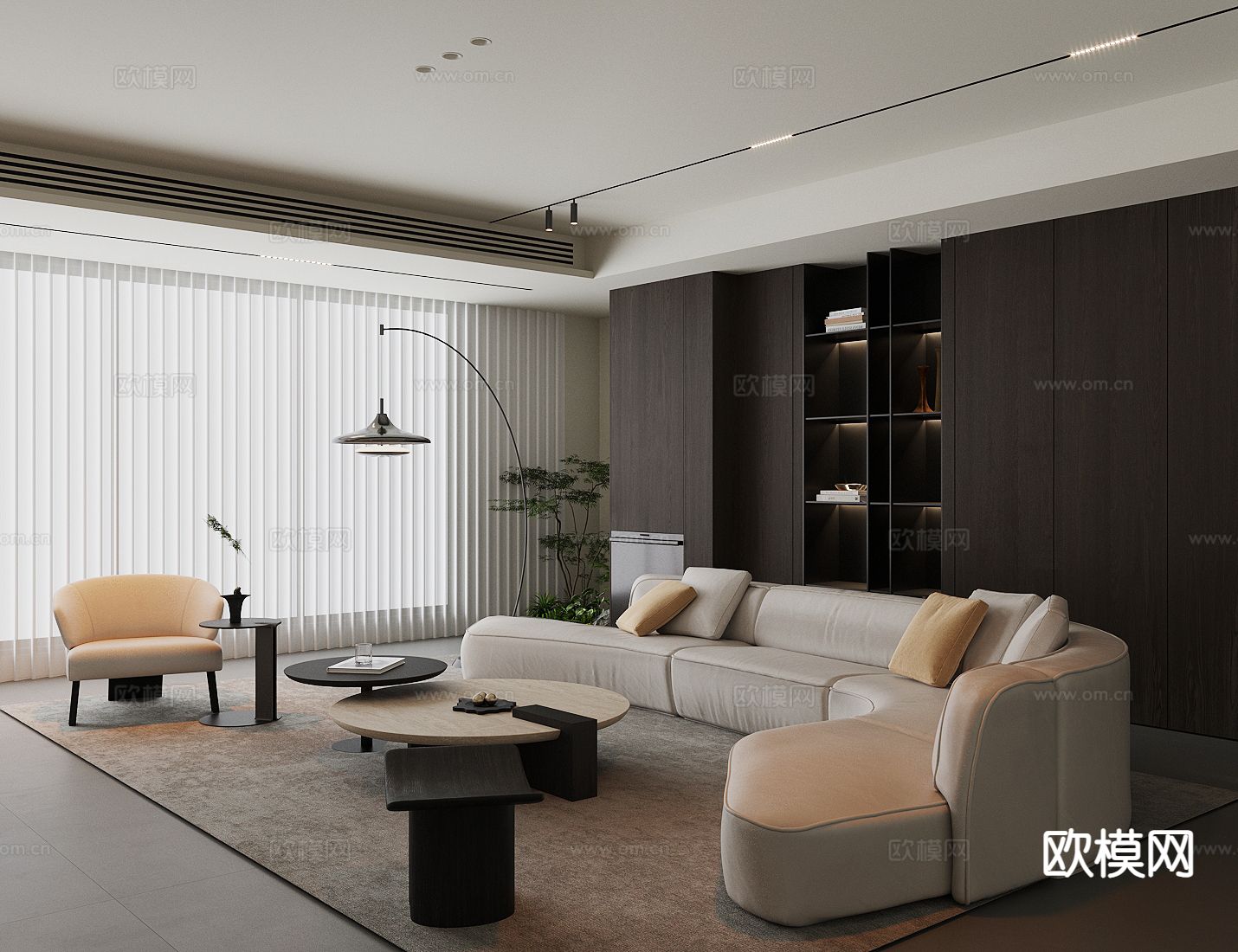 现代轻奢客厅su模型下载（渲染图2）