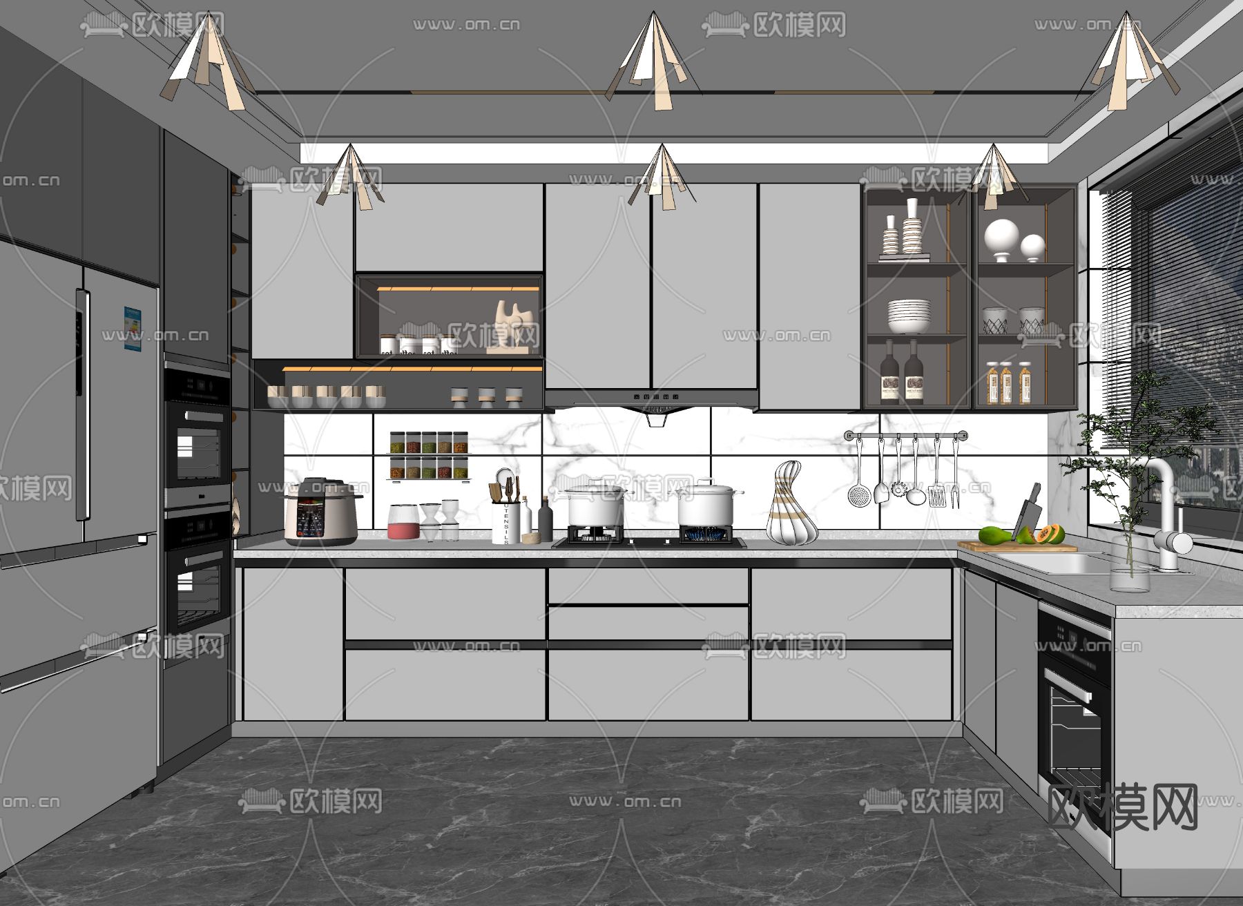 现代厨房su模型下载（渲染图2）