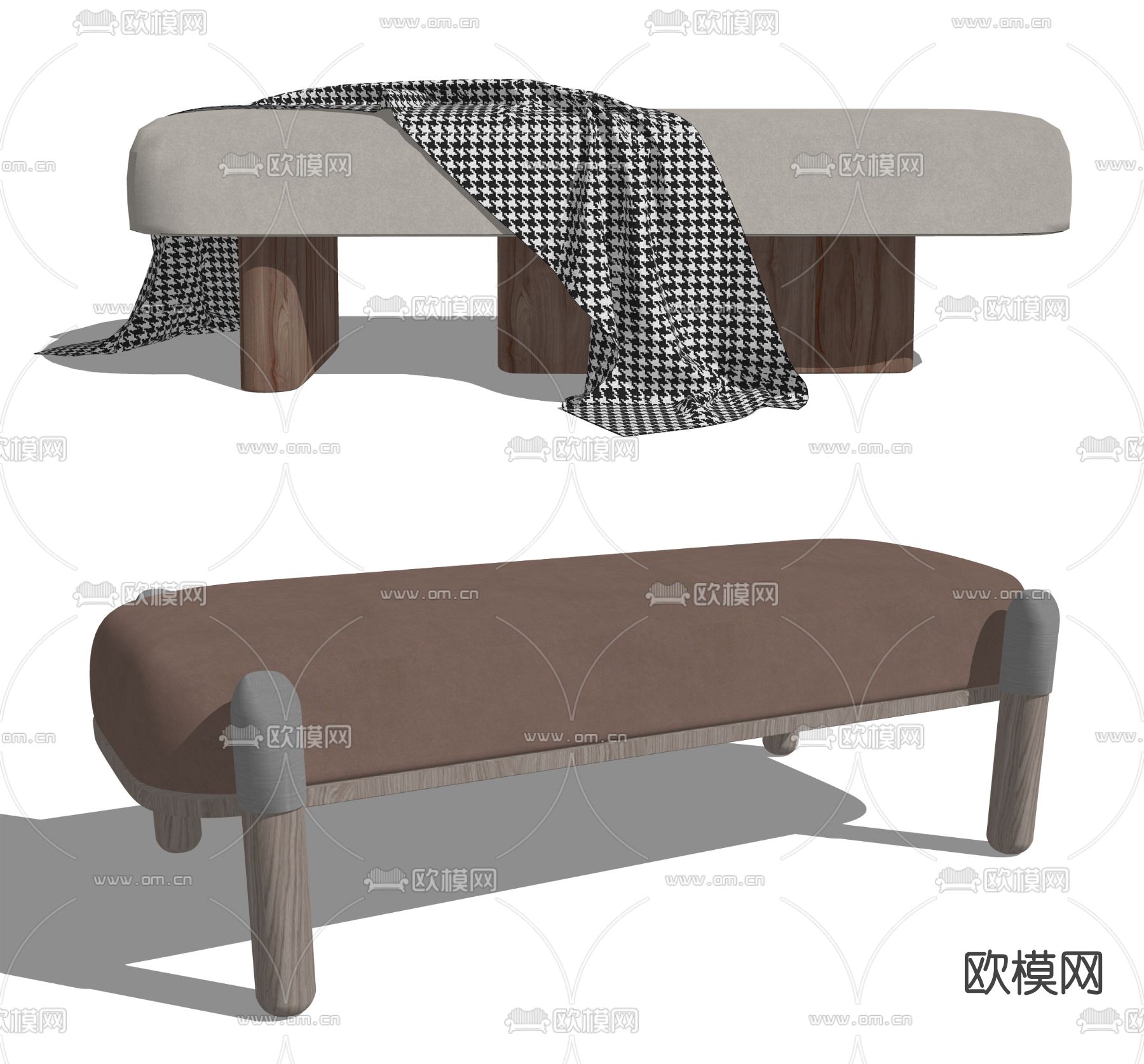 现代床尾凳脚踏su模型