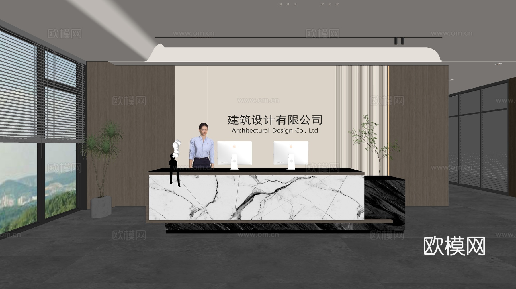 现代公司前台  接待区 吧台  接待台 服务台 公司前台背景su模型