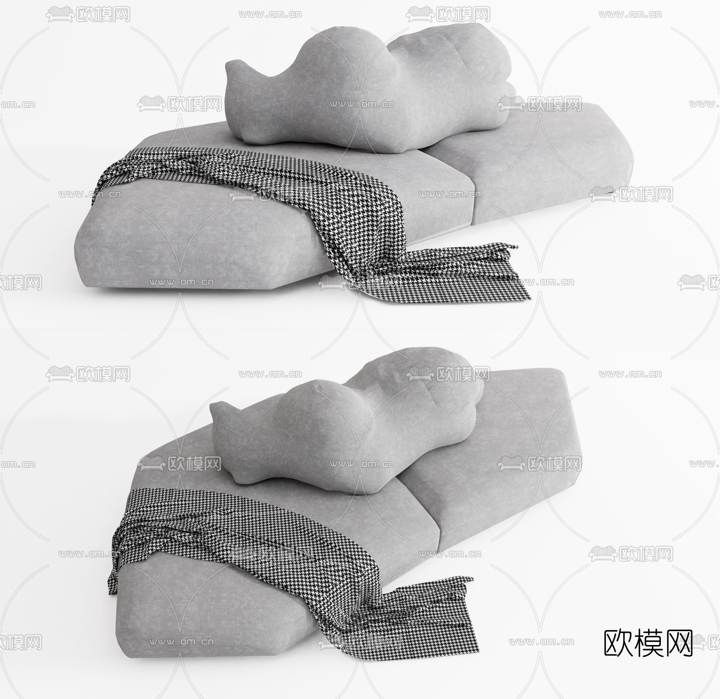 北欧布艺弧形沙发su模型