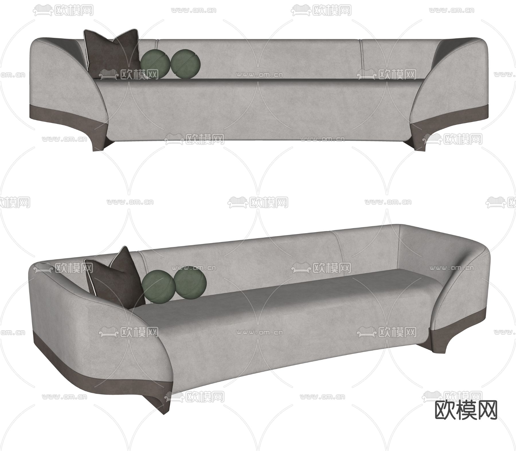 现代绒布多人沙发su模型