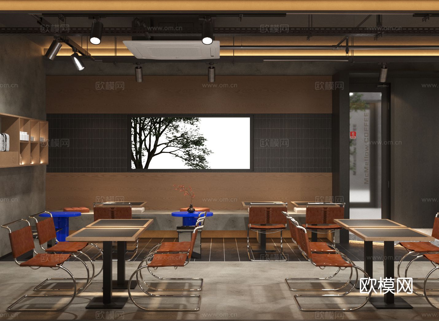 现代奶茶店 就餐区 奶茶店卡座su模型下载（渲染图2）