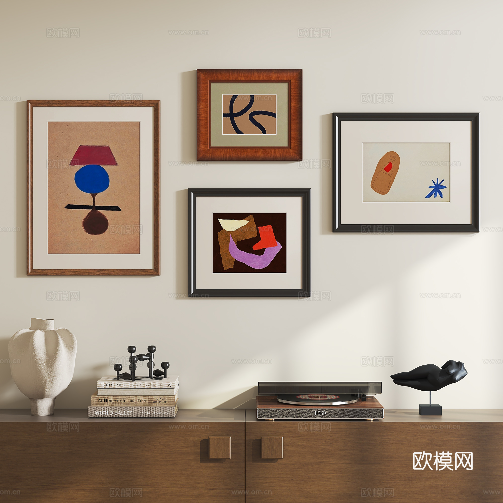 现代中古抽象挂画su模型