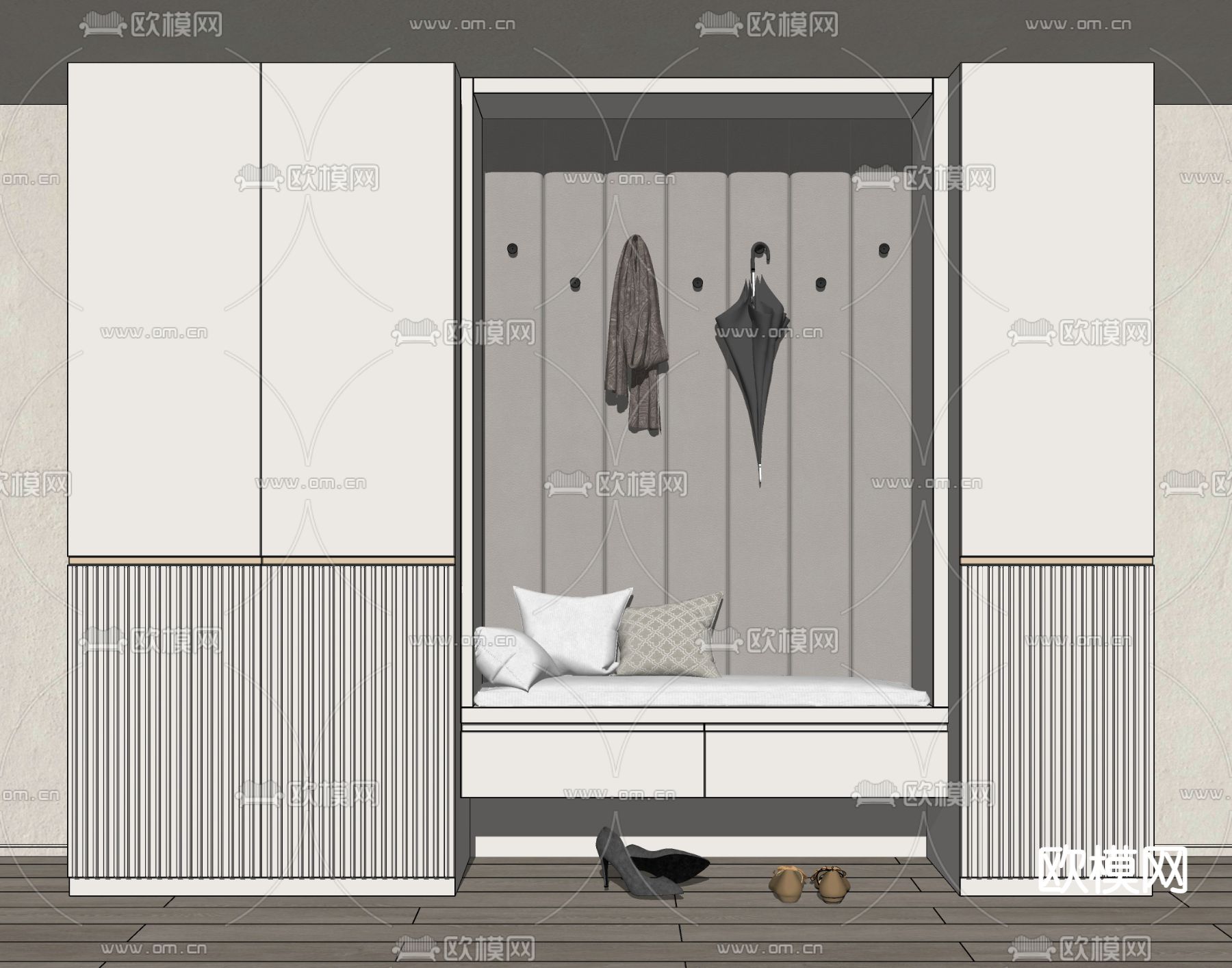 现代玄关鞋柜su模型下载（渲染图2）
