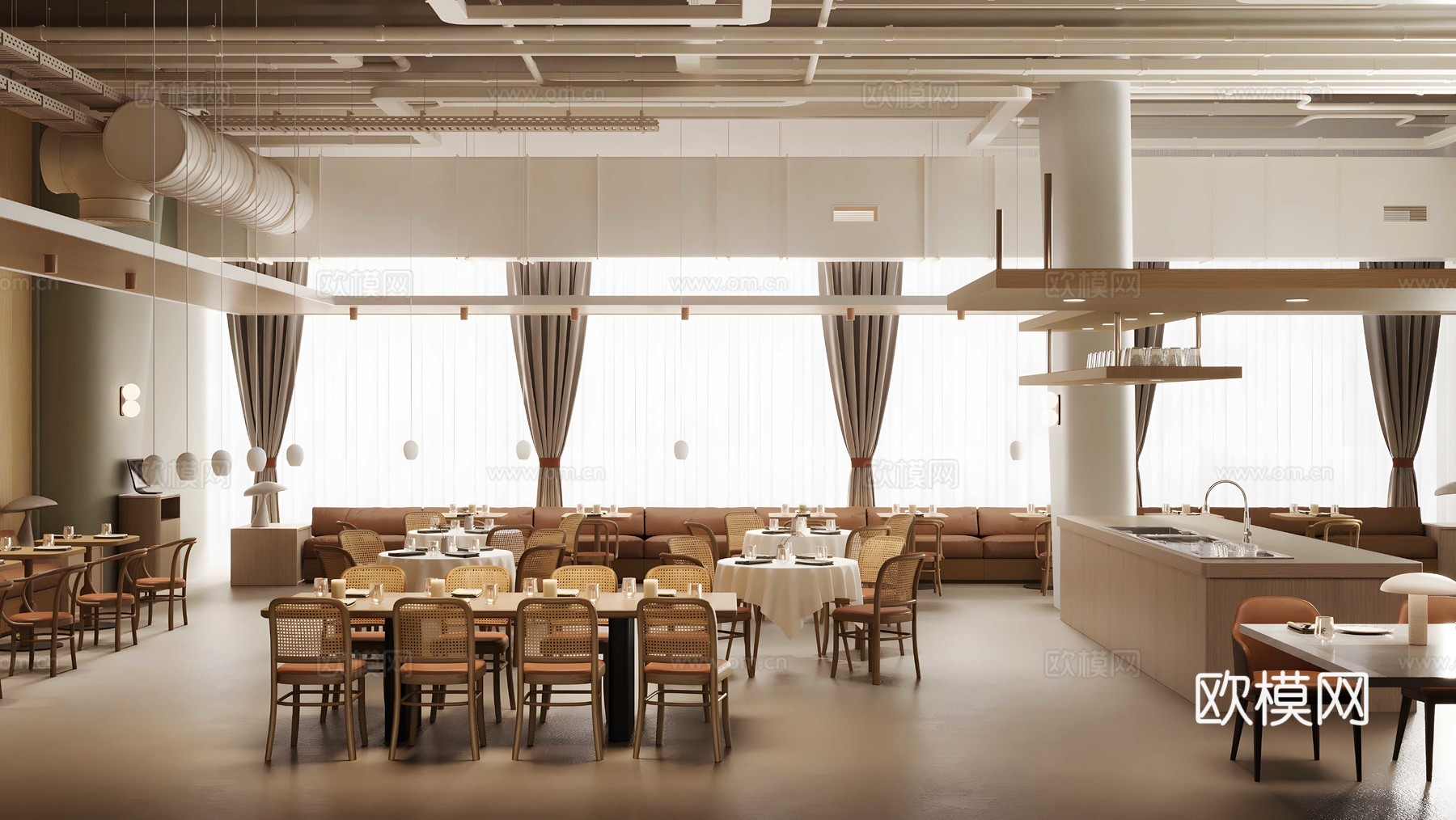 工业风西餐厅 咖啡厅 茶餐厅 快餐厅 奶茶店 音乐餐厅 西餐su模型下载（渲染图2）