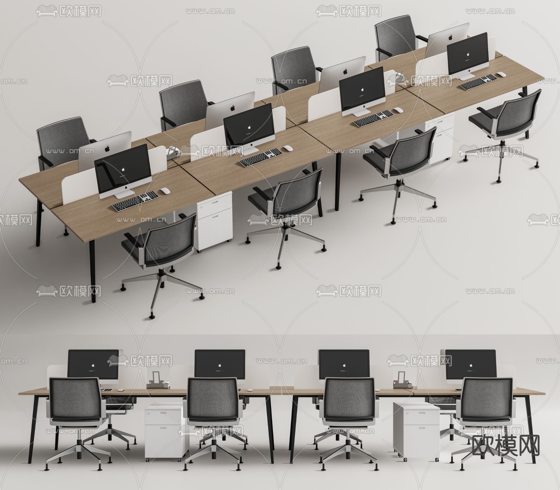 现代办公桌椅 屏风卡位su模型下载（渲染图1）