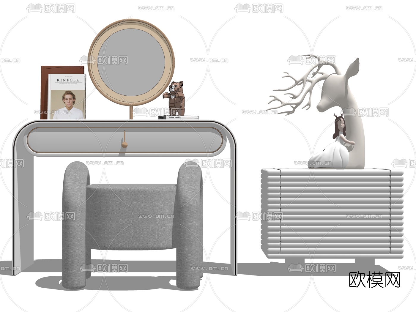 现代轻奢床头柜梳妆台su模型下载（渲染图2）